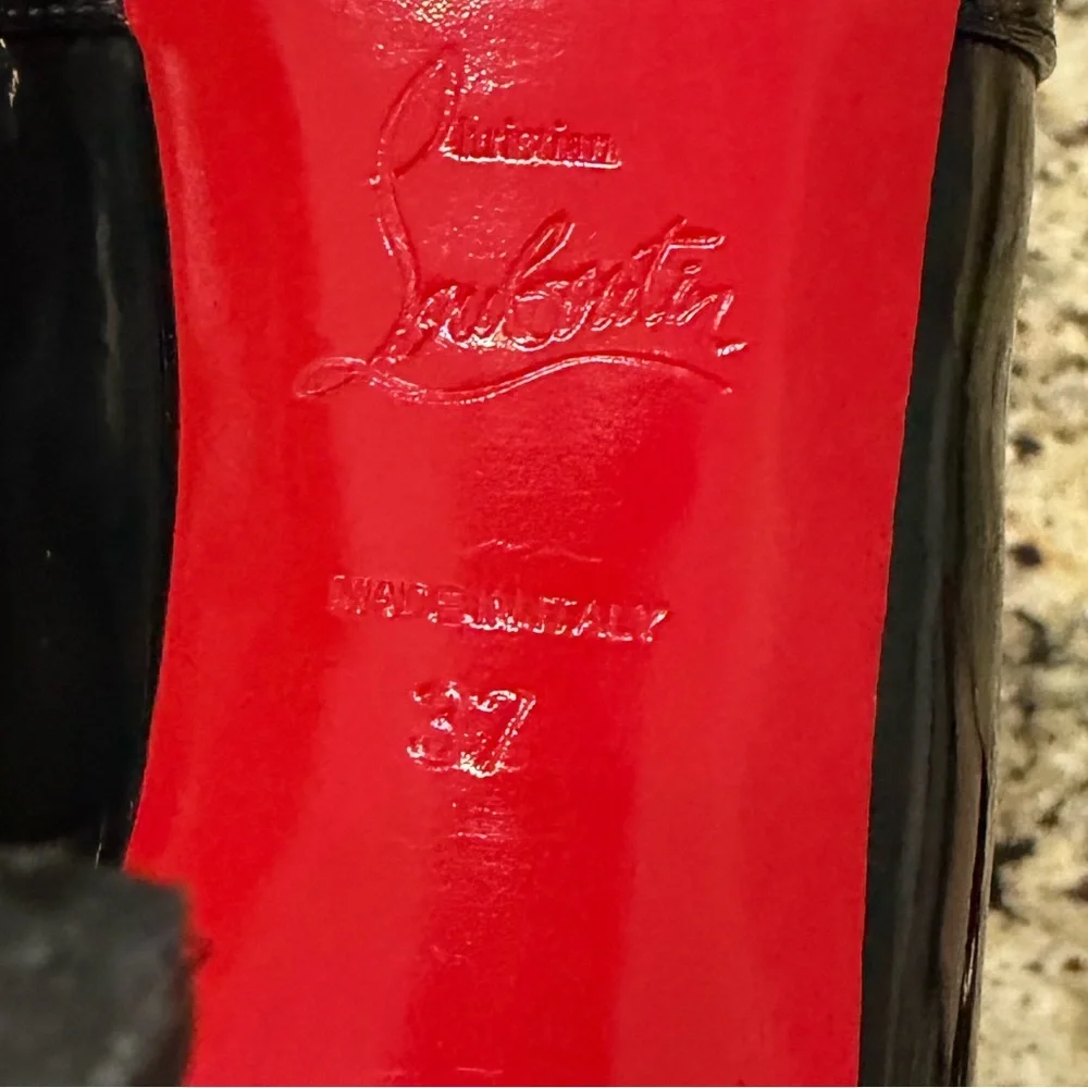 Christian Louboutin Black Patent Shelley 85 Peep Toe Pumps, Size 37